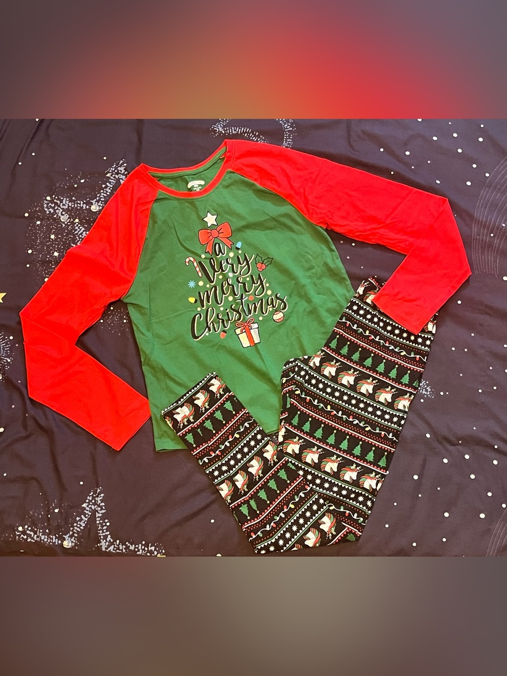 Girls XXL(18) Holiday Time Green & Red Christmas Top & XL(14-16) leggings set